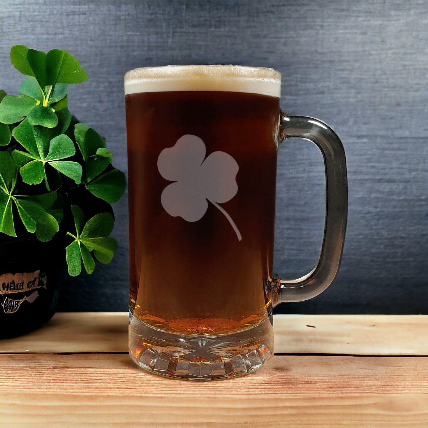 Shamrock 16oz Engraved Beer Mug - St. Patrick's Day Personalized Gift - copyright Hues in Glass