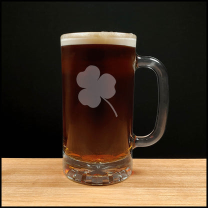 Shamrock 16oz Engraved Beer Mug - St. Patrick's Day Personalized Gift - copyright Hues in Glass