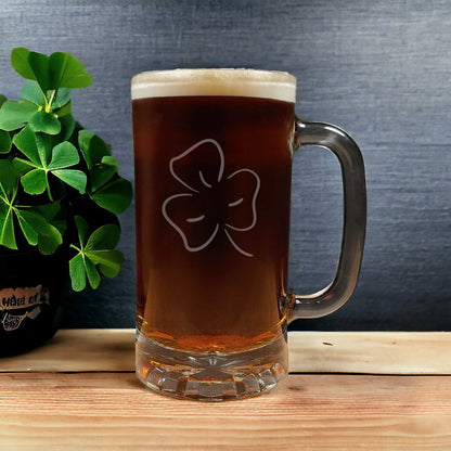 Shamrock 16oz Engraved Beer Mug - St. Patrick's Day Personalized Gift - copyright Hues in Glass