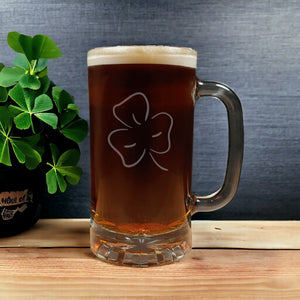 Shamrock 16oz Engraved Beer Mug - St. Patrick's Day Personalized Gift - copyright Hues in Glass