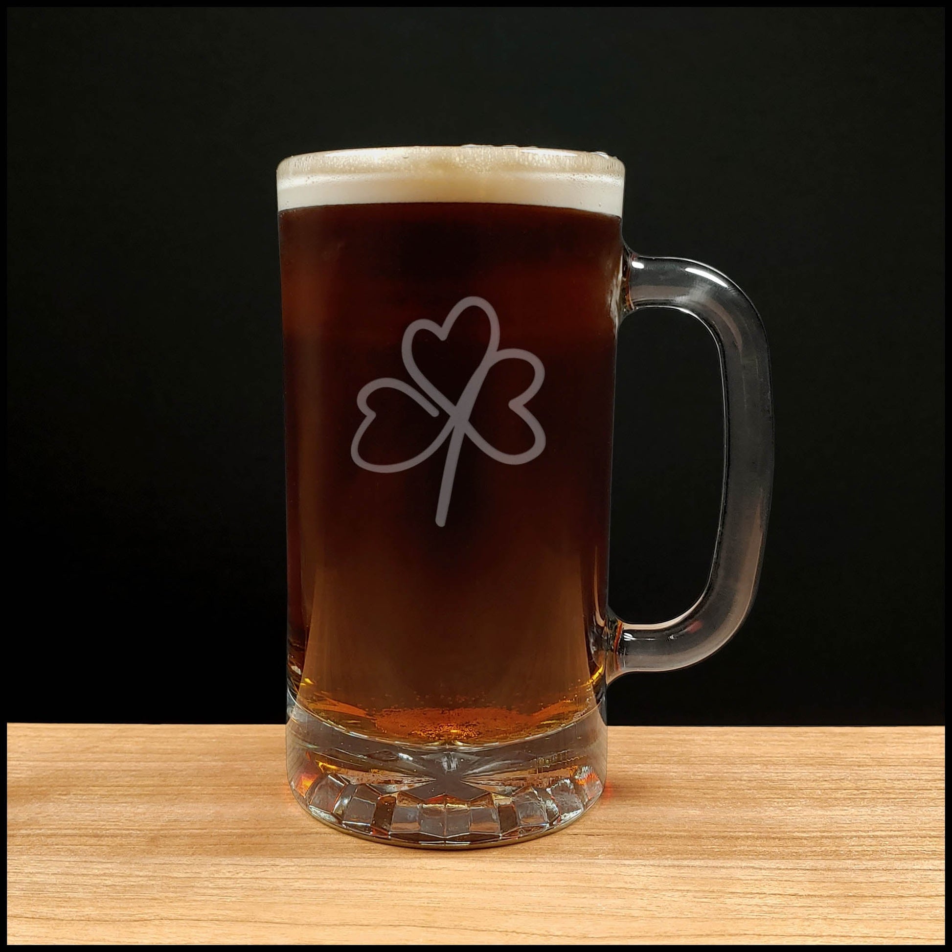 Shamrock 16oz Engraved Beer Mug - St. Patrick's Day Personalized Gift - copyright Hues in Glass