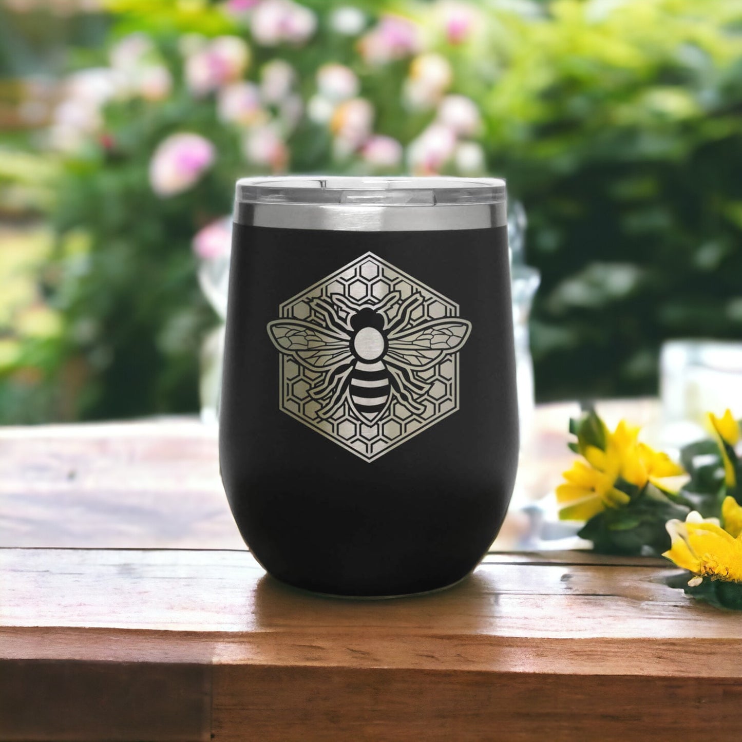 Bee Insulated 12 oz Stemless Wine Tumbler, Keeps your drink cool for hours