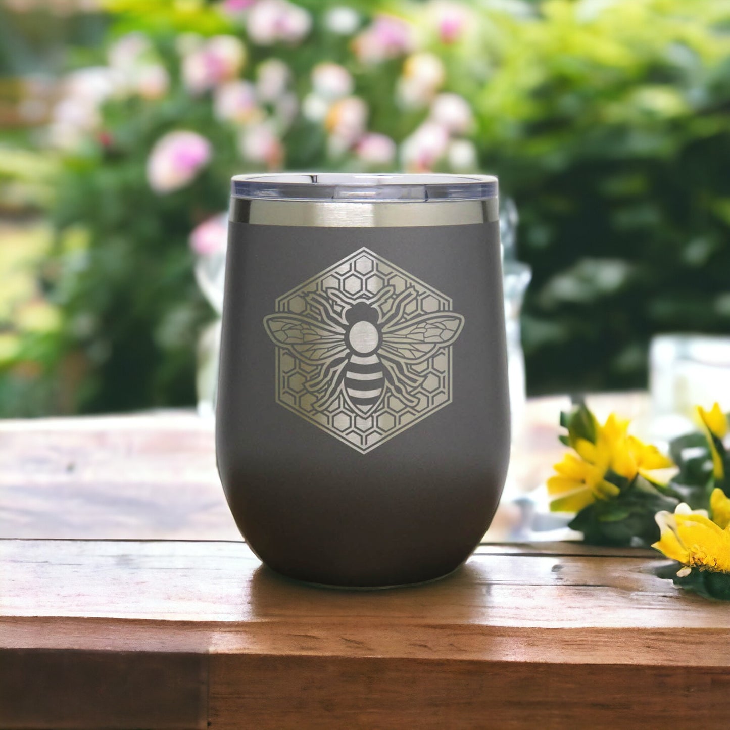 Bee Insulated 12 oz Stemless Wine Tumbler, Keeps your drink cool for hours