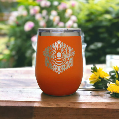 Bee Insulated 12 oz Stemless Wine Tumbler, Keeps your drink cool for hours