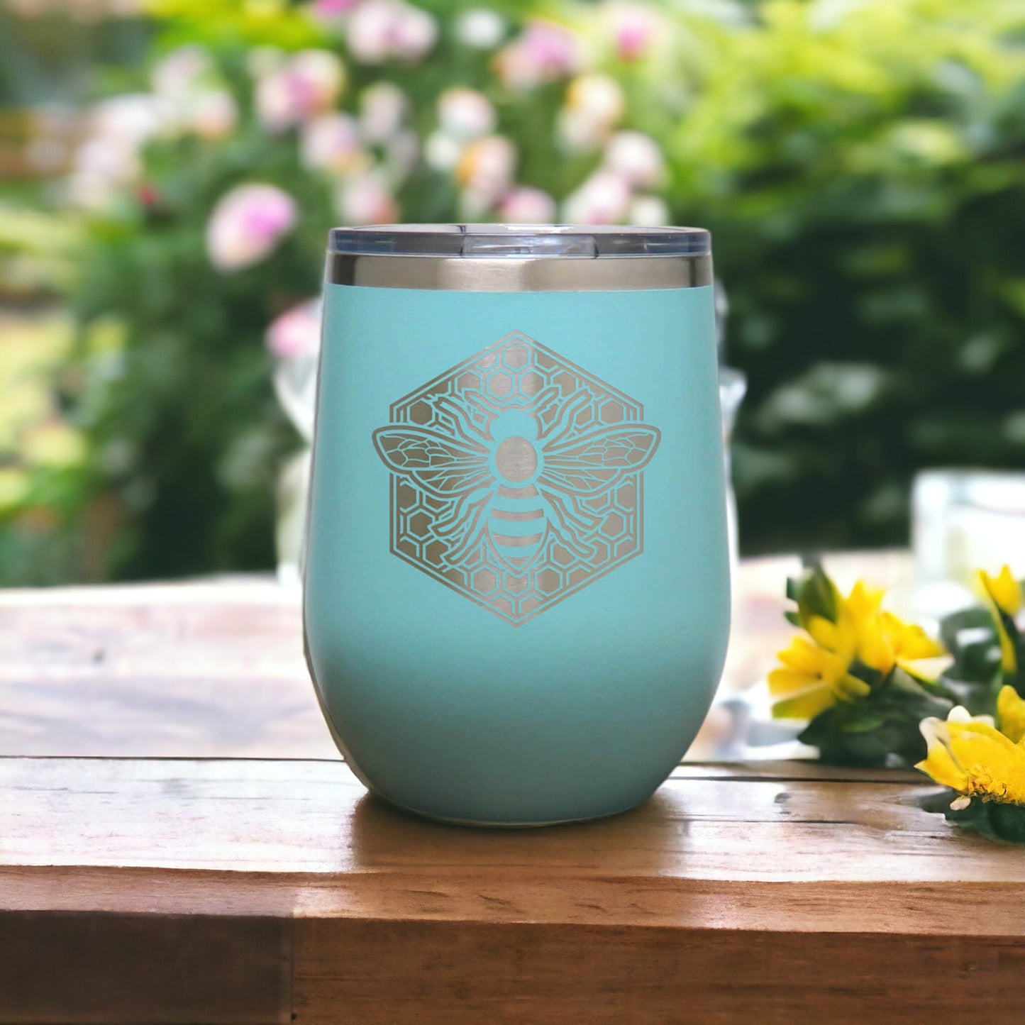 Bee Insulated 12 oz Stemless Wine Tumbler, Keeps your drink cool for hours