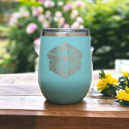 Bee Insulated 12 oz Stemless Wine Tumbler, Keeps your drink cool for hours