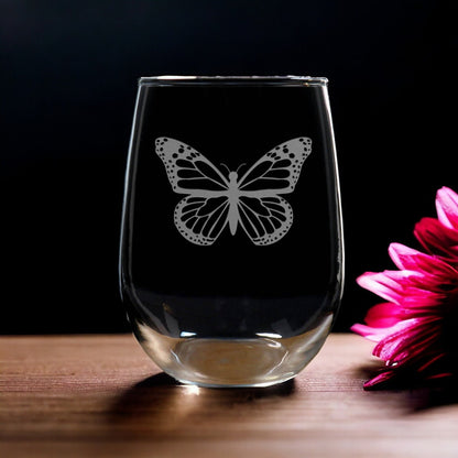 Butterfly 17oz Stemless Wine Glass - copywrite Hues in Glass