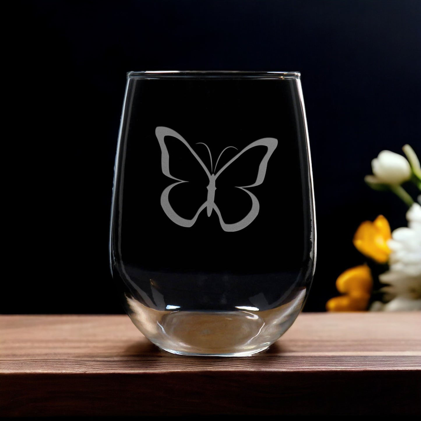 Butterfly 17oz Stemless Wine Glass - copywrite Hues in Glass