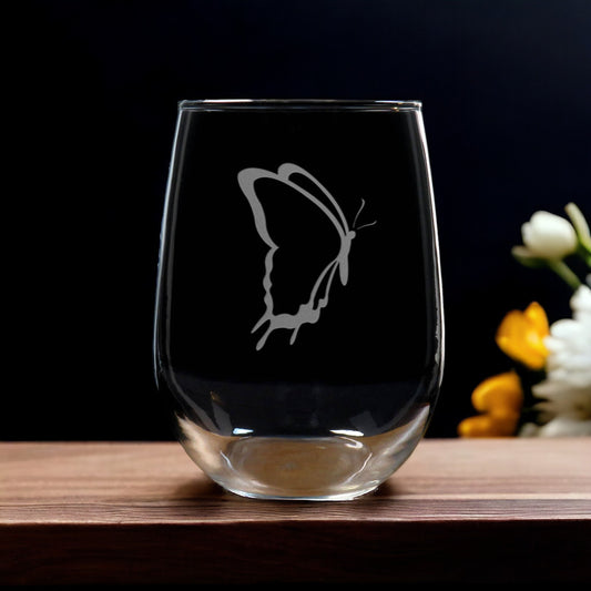 Butterfly 17oz Stemless Wine Glass - copywrite Hues in Glass