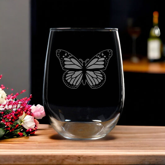 Butterfly 17oz Stemless Wine Glass - copywrite Hues in Glass