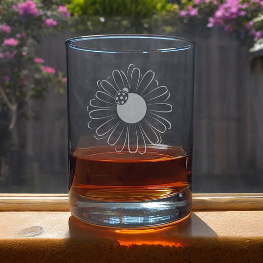 Daisy and Ladybug  13oz Whisky Glass - Design 7_2 - Copyright Hues in Glass