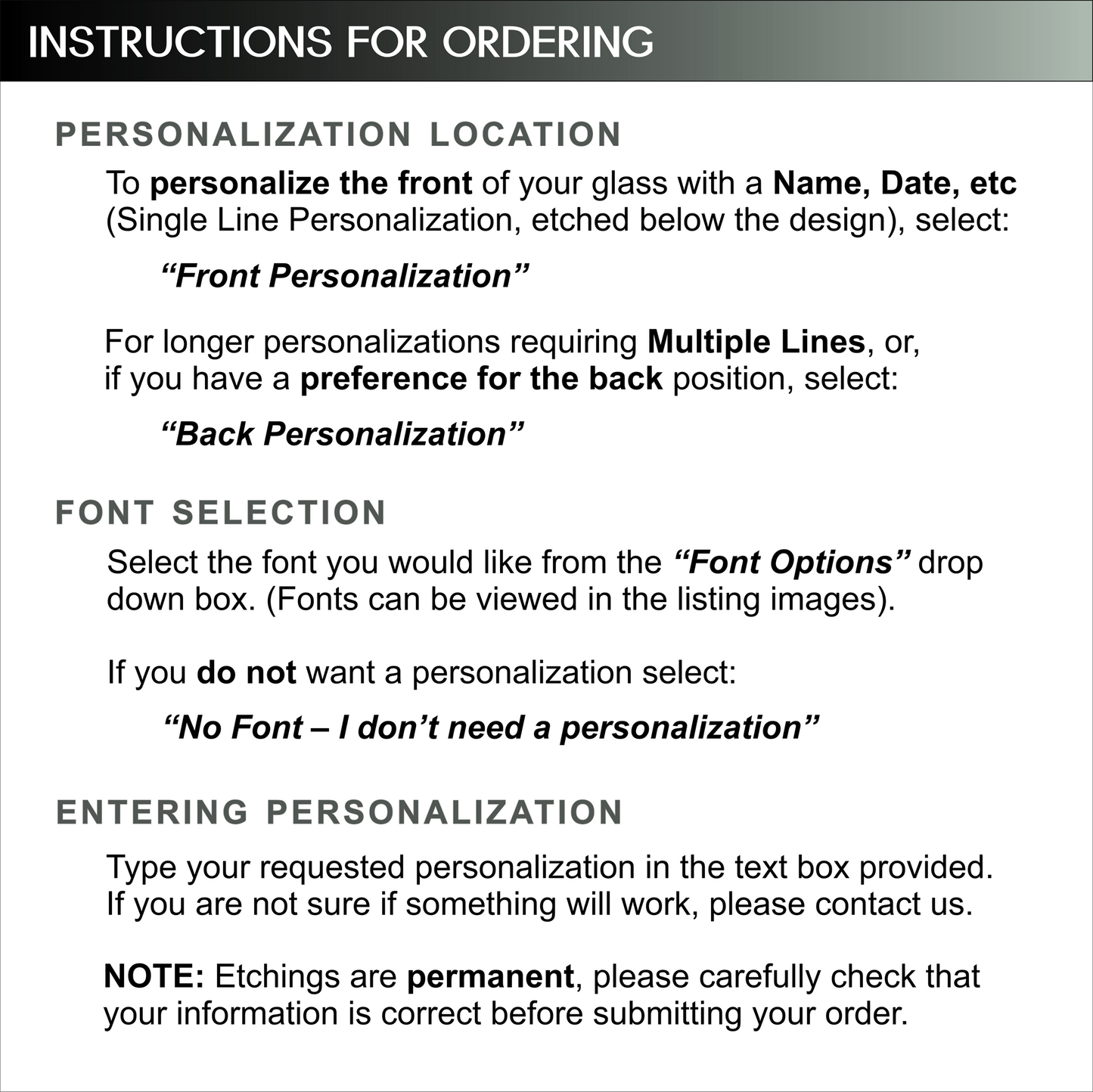 Instructions for Ordering  - Copyright Hues in Glass