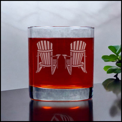 Adirondack Chairs Engraved 11oz Whiskey Glass with Optional Personalization