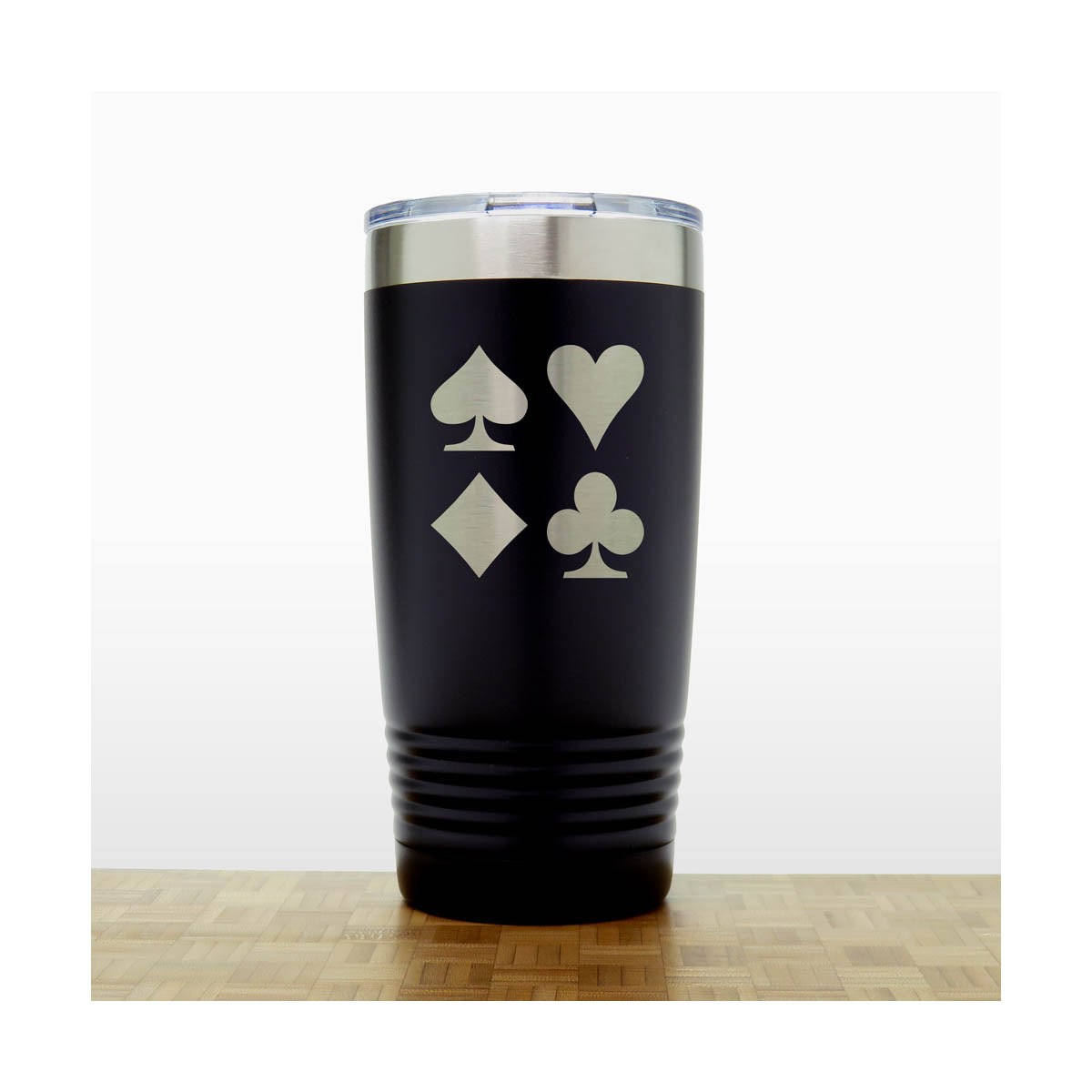 Black - Engraved Card Suits 20 oz Insulated Tumbler - Copyright Hues in Glass