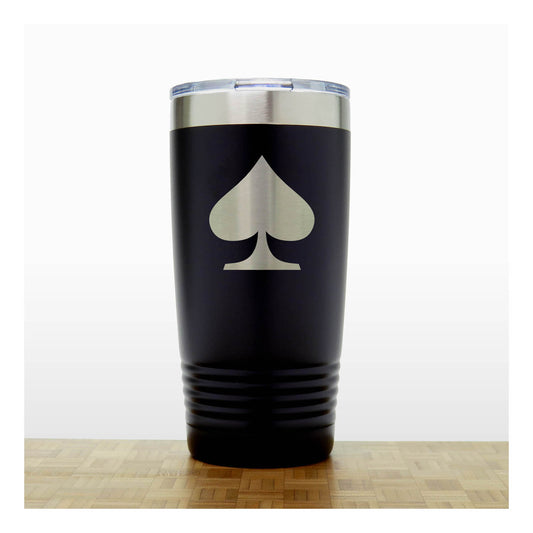 Black  - Engraved Spades Card Suits 20 oz Insulated Tumbler - Copyright Hues in Glass