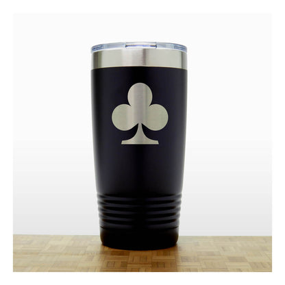 Black  - Engraved Clubs Card Suits 20 oz Insulated Tumbler - Copyright Hues in Glass