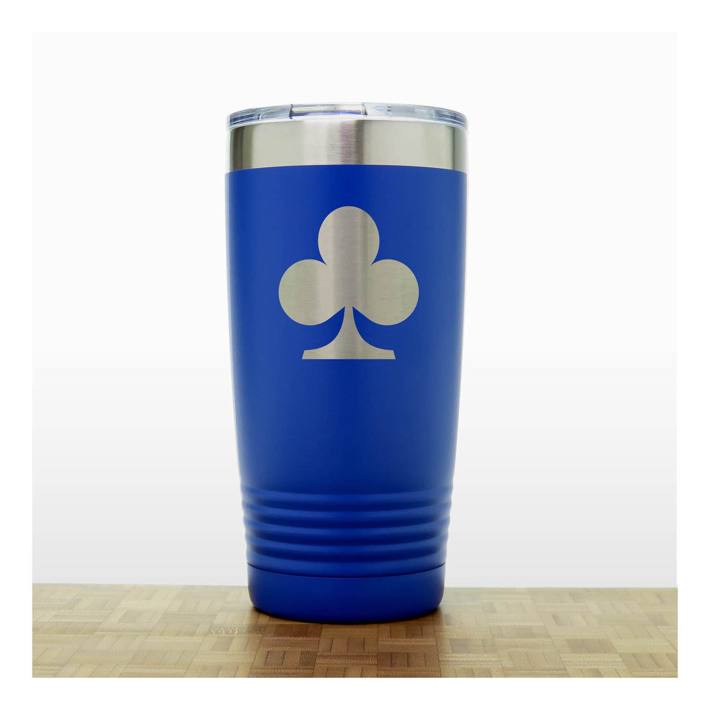 Blue  - Engraved Clubs Card Suits 20 oz Insulated Tumbler - Copyright Hues in Glass