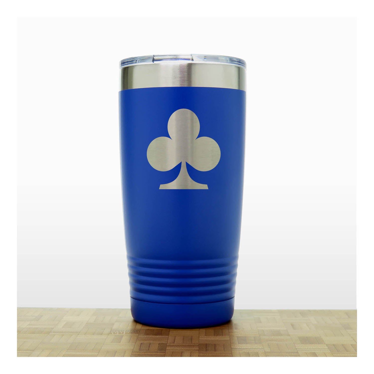 Blue  - Engraved Clubs Card Suits 20 oz Insulated Tumbler - Copyright Hues in Glass