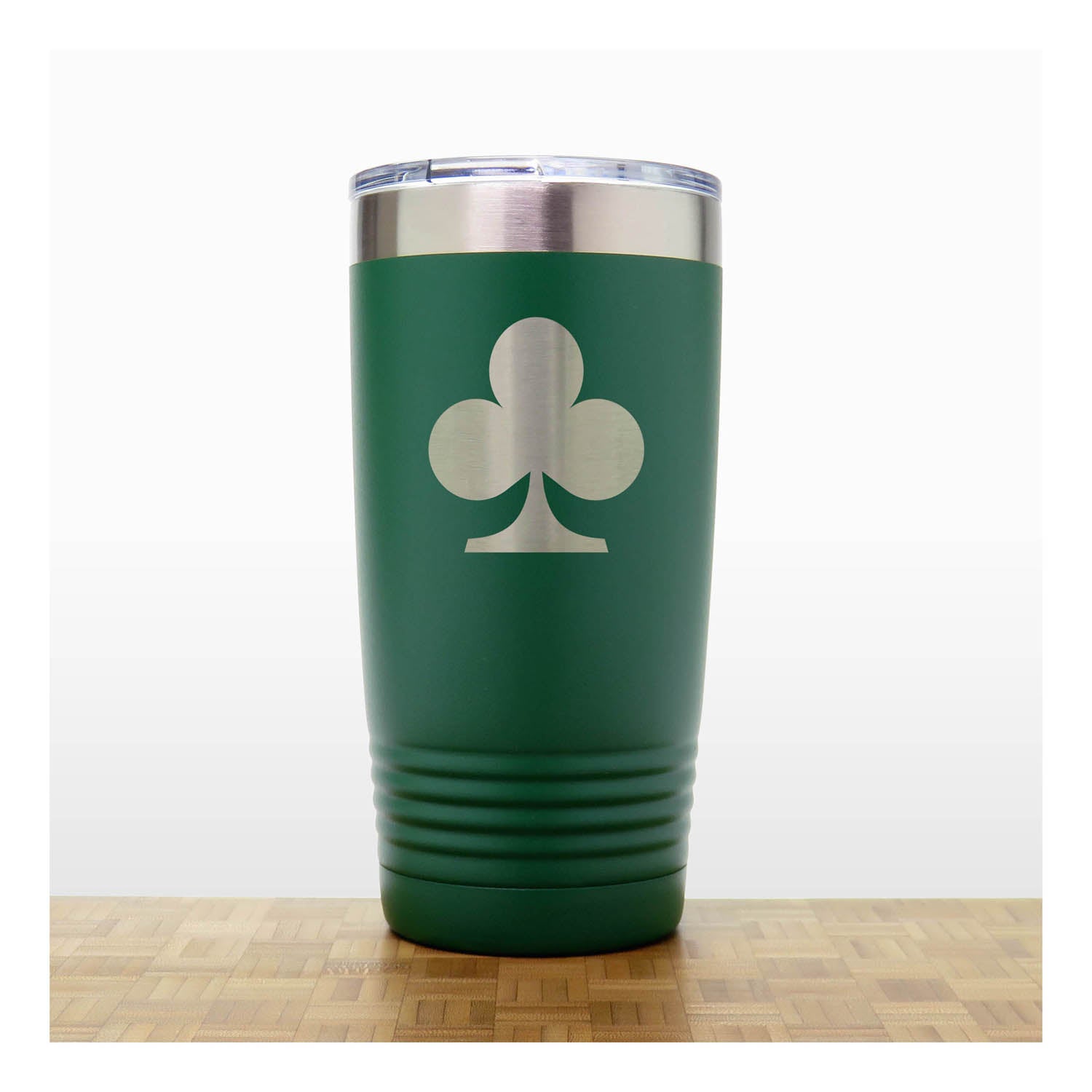 Green  - Engraved Clubs Card Suits 20 oz Insulated Tumbler - Copyright Hues in Glass