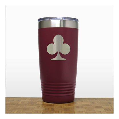 Maroon  - Engraved Clubs Card Suits 20 oz Insulated Tumbler - Copyright Hues in Glass