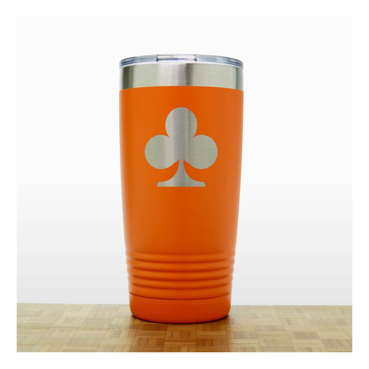 Orange  - Engraved Clubs Card Suits 20 oz Insulated Tumbler - Copyright Hues in Glass