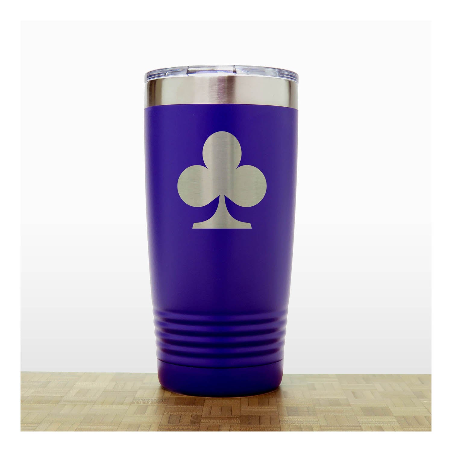 Purple  - Engraved Clubs Card Suits 20 oz Insulated Tumbler - Copyright Hues in Glass