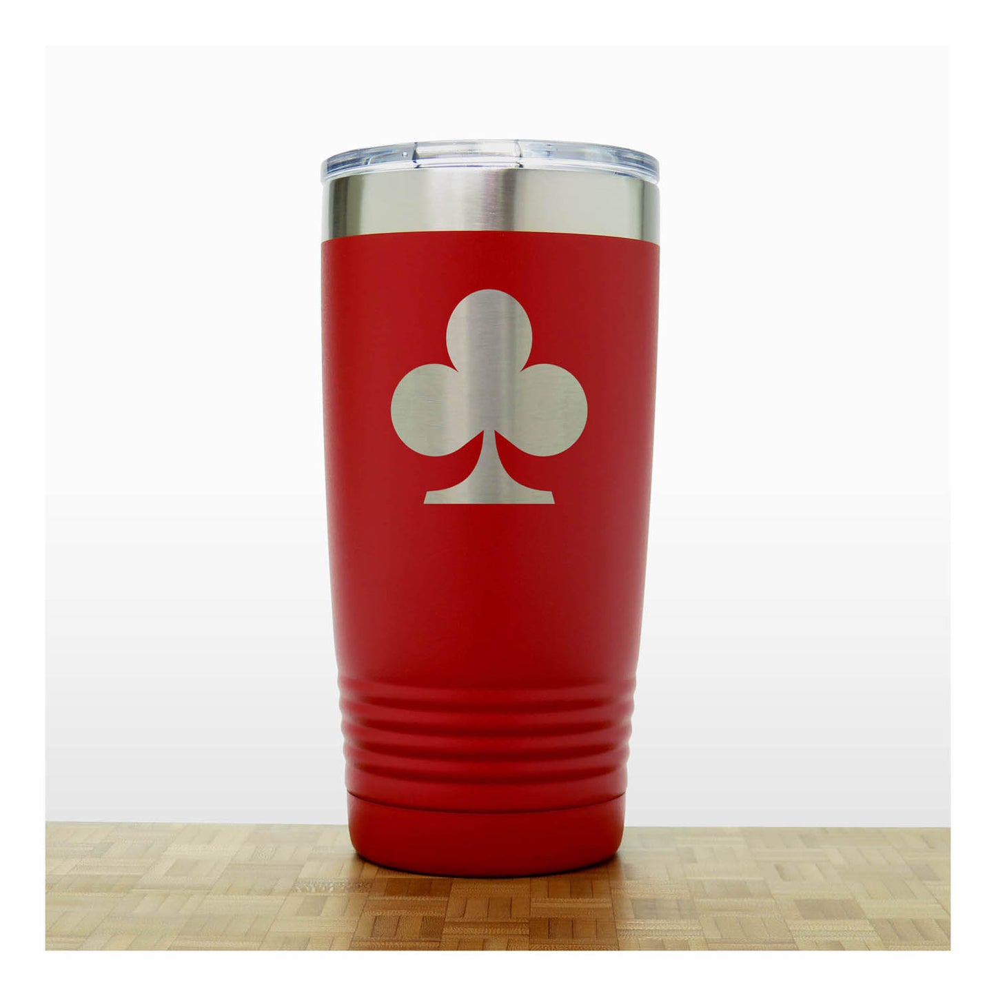 Red  - Engraved Clubs Card Suits 20 oz Insulated Tumbler - Copyright Hues in Glass