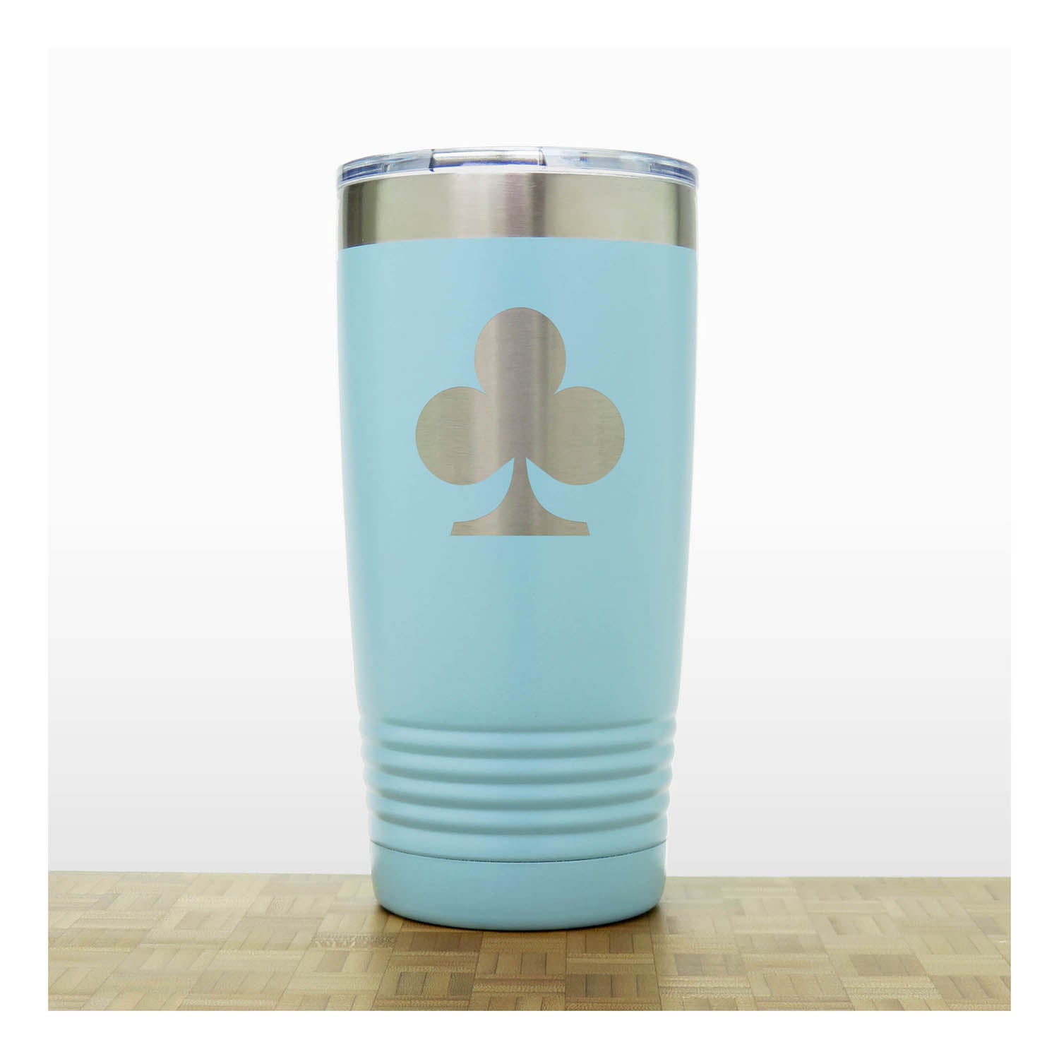 Teal  - Engraved Clubs Card Suits 20 oz Insulated Tumbler - Copyright Hues in Glass