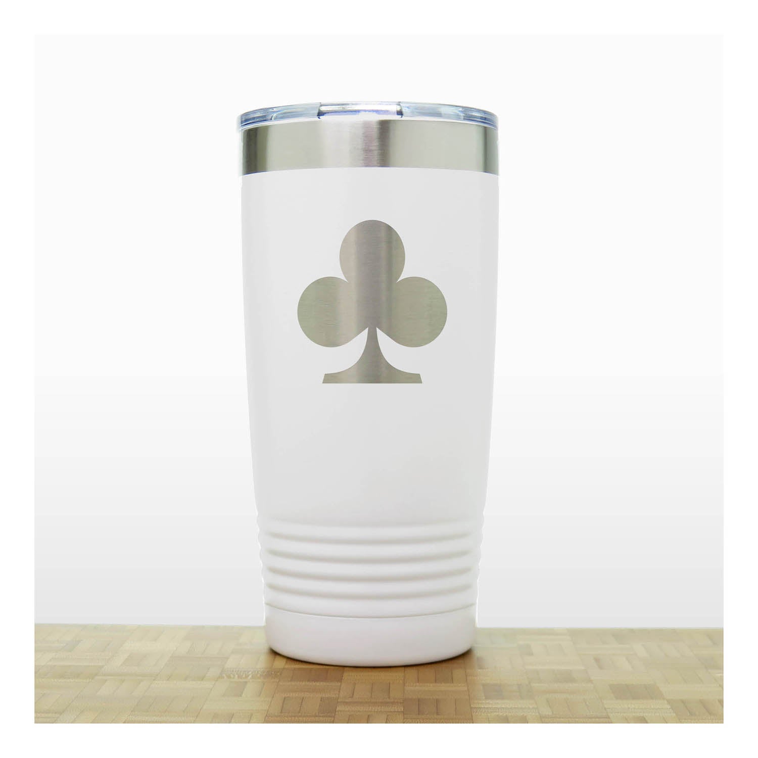 White  - Engraved Clubs Card Suits 20 oz Insulated Tumbler - Copyright Hues in Glass