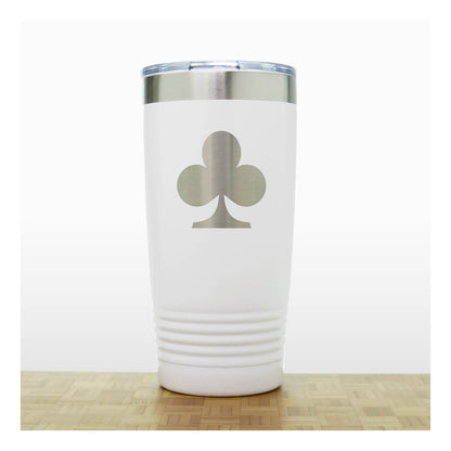 White  - Engraved Clubs Card Suits 20 oz Insulated Tumbler - Copyright Hues in Glass