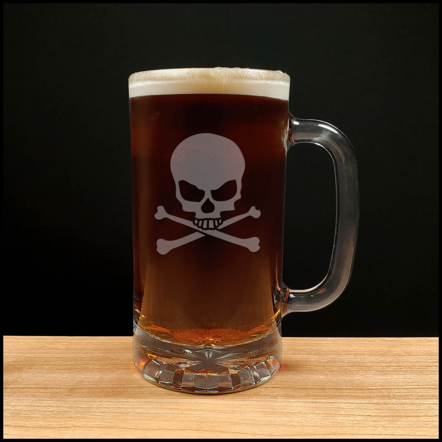 Skull and Crossbones 16oz Engraved Beer Mug - Skull Beer Pint Glass - Personalized Gift