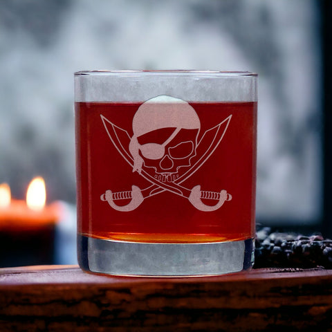 Pirate Skull and Crossed Swords Engraved 11oz Whiskey Glass
