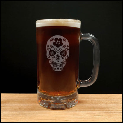 Female Sugar Skull 16oz Beer Mug - Copyright Hues in Glass