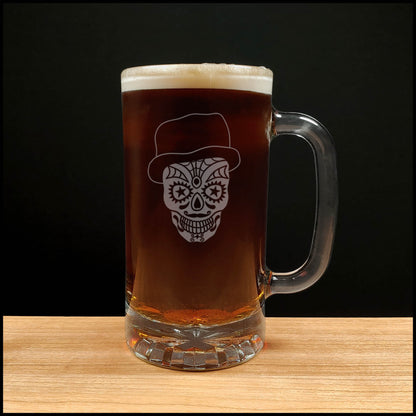 Sugar Skull 16oz Beer Mug - Copyright Hues in Glass