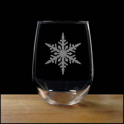 Snowflake Deeply Etched 17oz Stemless Wine Glasses - Set of 4 -  Personalization Option available