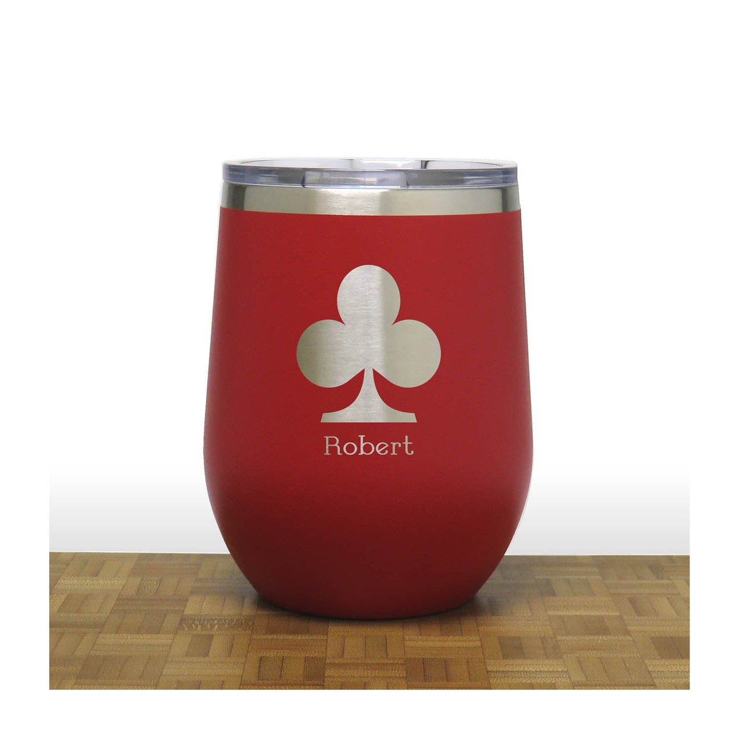 Red  - Clubs 12 oz Insulated Wine Tumbler - Copyright Hues in Glass