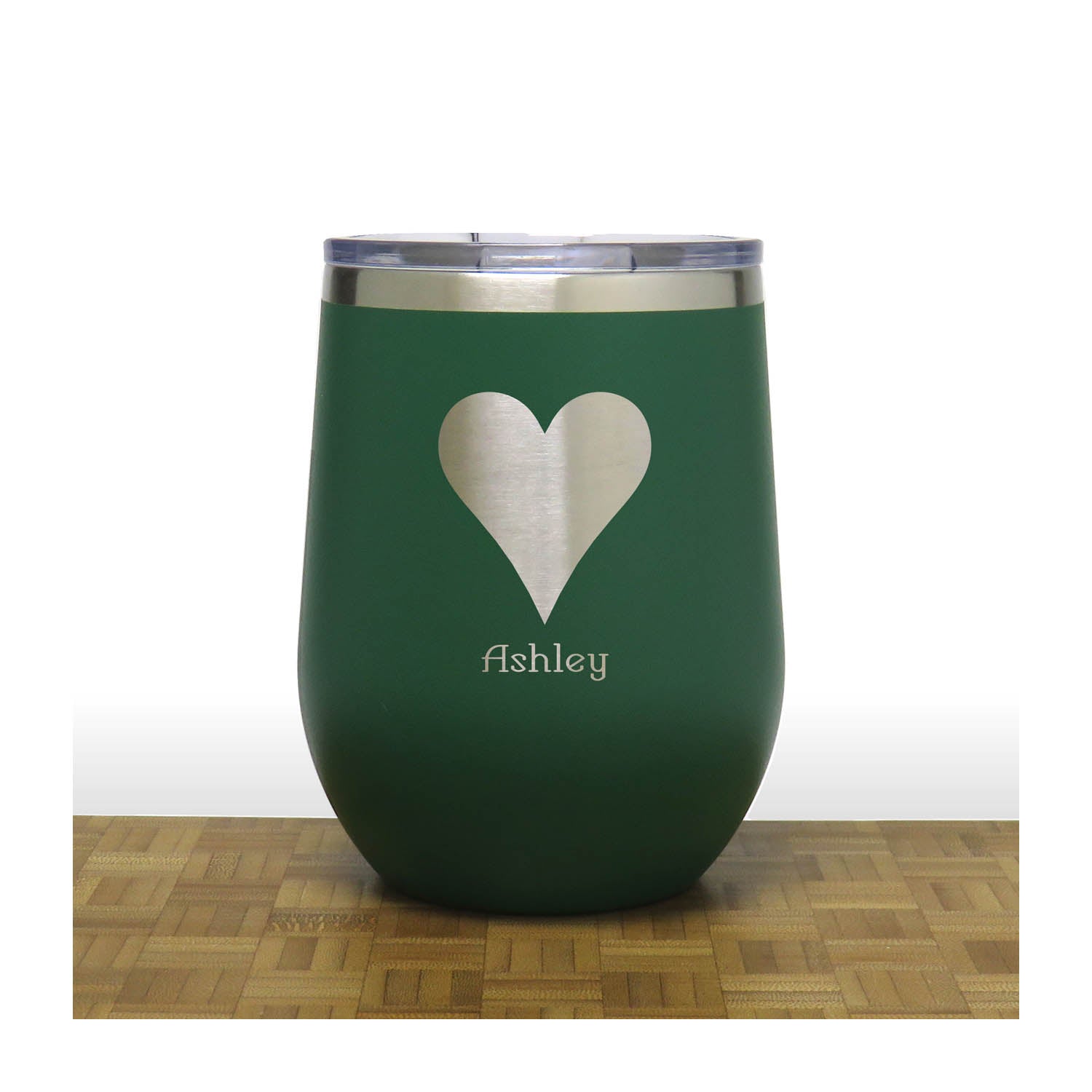 Green - Hearts 12 oz Insulated Wine Tumbler - Copyright Hues in Glass