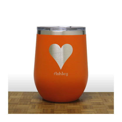 Orange - Hearts 12 oz Insulated Wine Tumbler - Copyright Hues in Glass