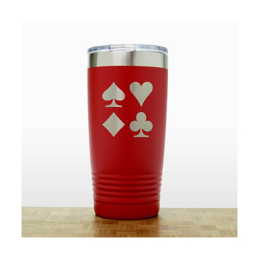 Red - Engraved Card Suits 20 oz Insulated Tumbler - Copyright Hues in Glass