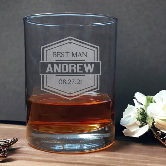 Best Man 13oz Whisky Glass - personalized with Name and Date - Copyright Hues in Glass