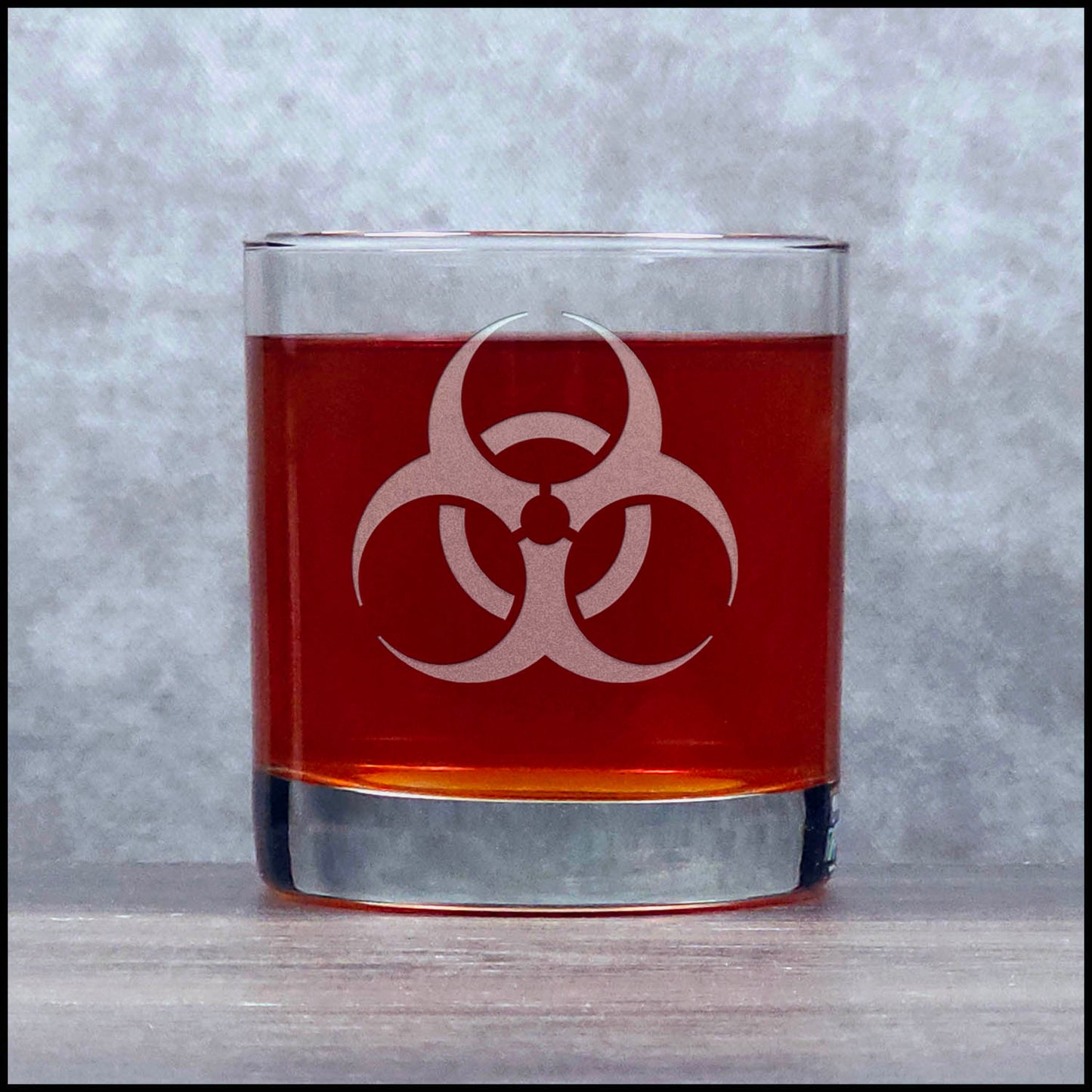 Biohazard Engraved 11oz Whiskey Glass - Science Teacher Gift