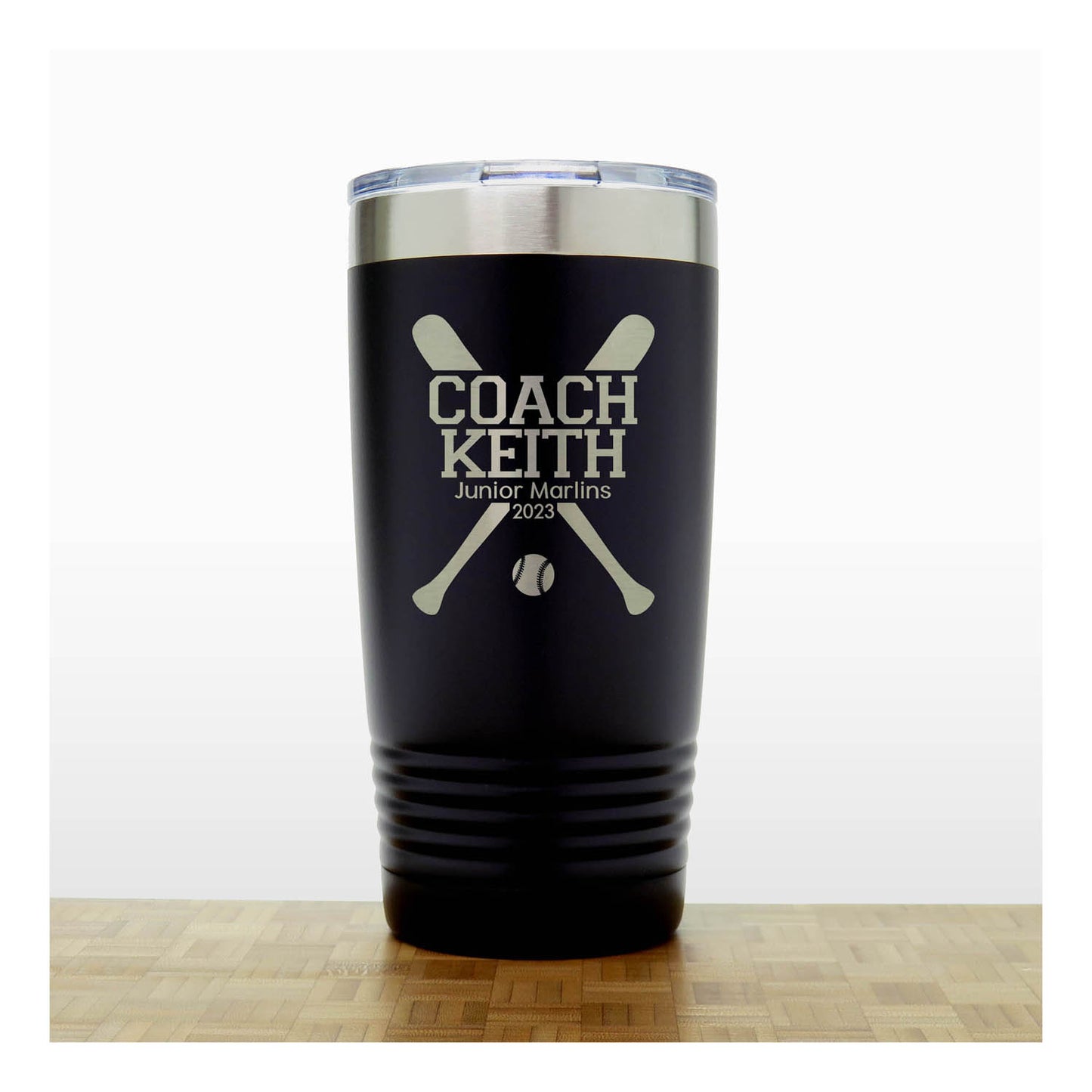 Black - Baseball Coach Insulated Tumbler - 20 oz Insulated Tumbler - Copyright Hues in Glass