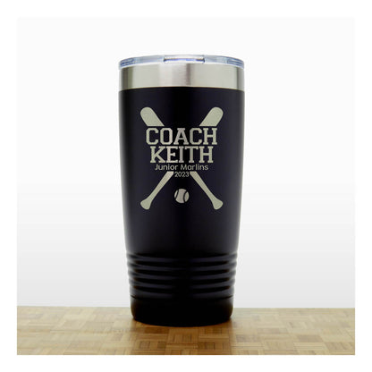 Black - Baseball Coach Insulated Tumbler - 20 oz Insulated Tumbler - Copyright Hues in Glass