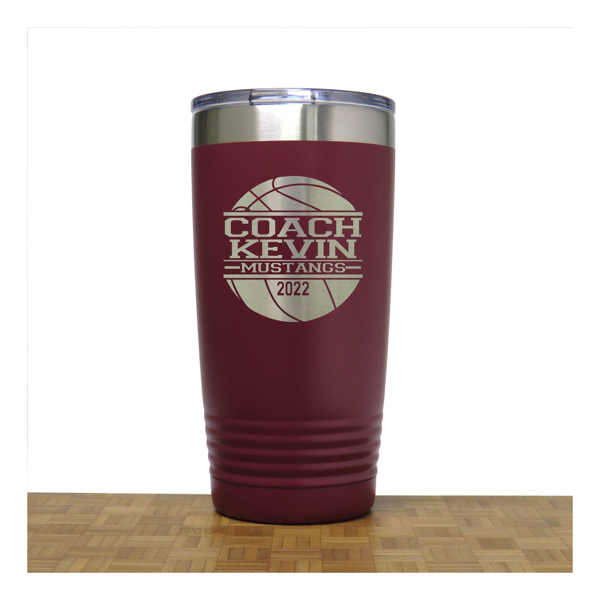 Maroon - Basketball Coach Insulated Tumbler - 20 oz Insulated Tumbler - Copyright Hues in Glass