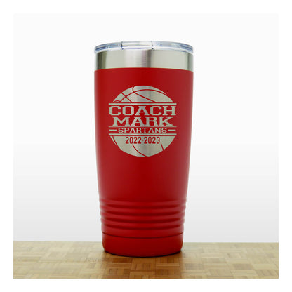 Red - Basketball Coach Insulated Tumbler - 20 oz Insulated Tumbler - Copyright Hues in Glass