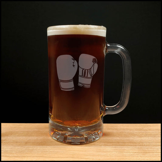 Boxing Gloves 16oz Engraved Beer Mug - Personalized Gift  - Boxer Beer Glass