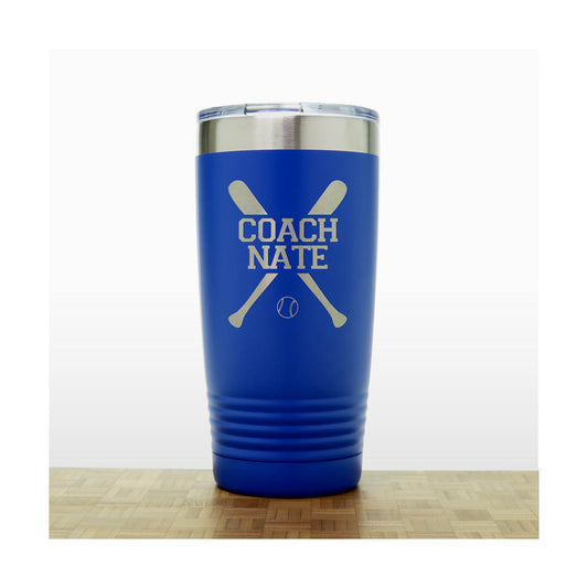 Blue -- Baseball Coach Insulated Tumbler - 20 oz Insulated Tumbler - Copyright Hues in Glass