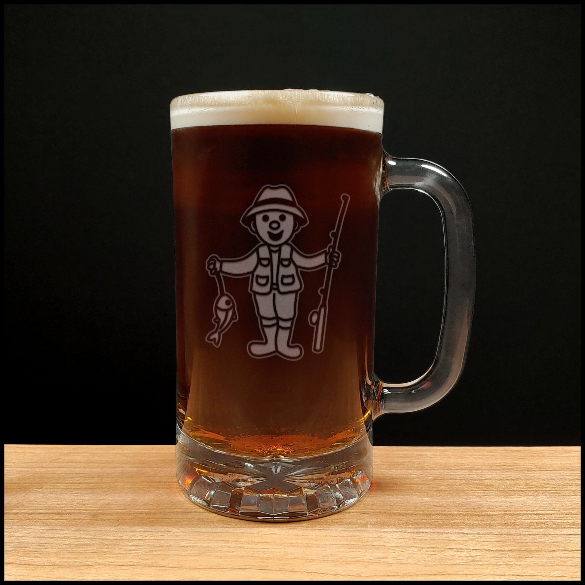 A humorous image of a Fisherman Beer Mug - Copyright Hues in Glass  