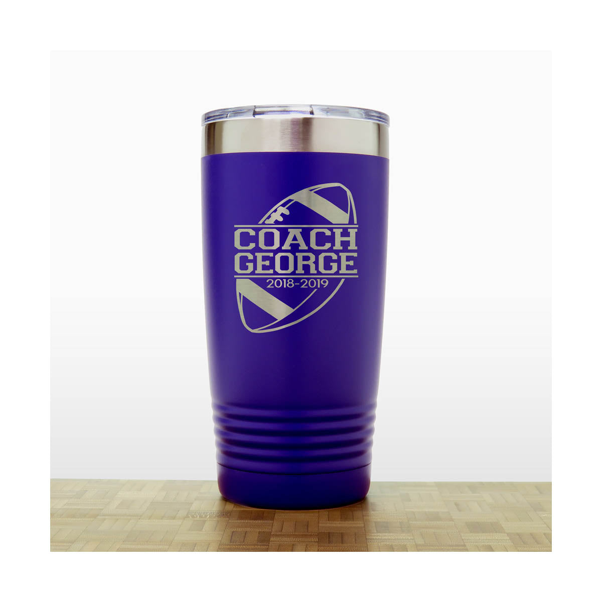 Purple - Football Coach Insulated Tumbler - 20 oz Insulated Tumbler - Copyright Hues in Glass