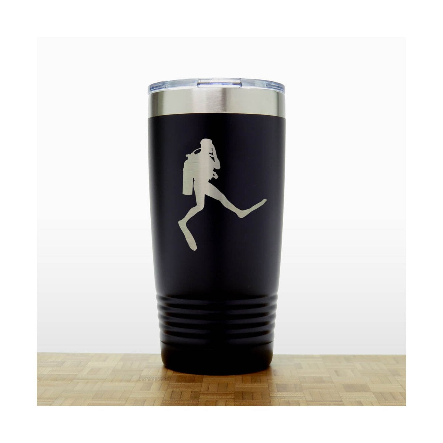 Black -  Scuba Diver Giant Step 20oz Insulated Tumbler - Copyright Hues in Glass